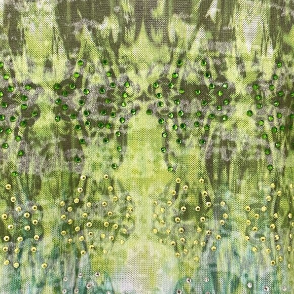 Jess & Jane Womens Tie Dye Tunic Top L Artsy Rhinestone Shark Bite Green Blouse - Picture 4 of 13